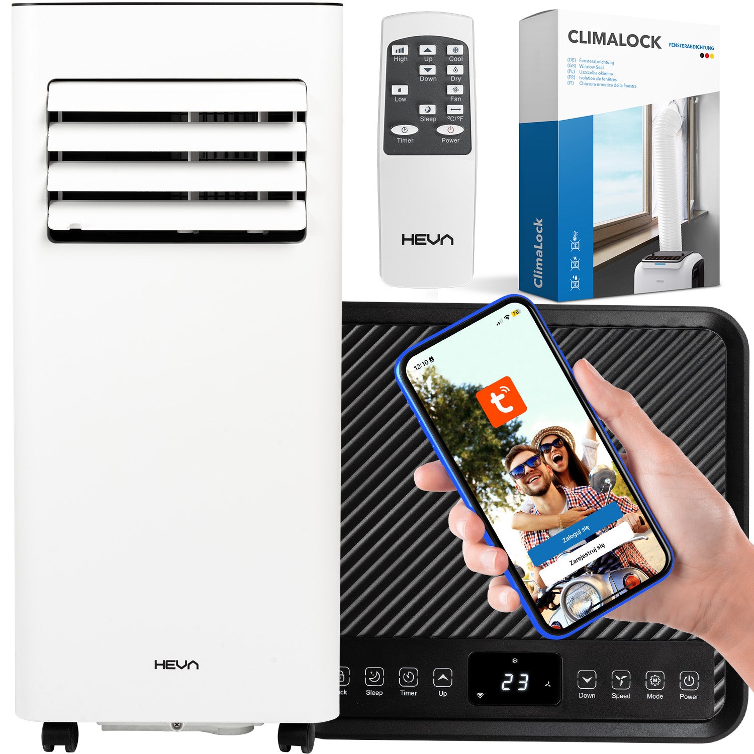 Klimatyzator przenośny cichy 3w1 HEVA RIVO 2,6kW WiFi osuszacz 24l 9000BTU Kod producenta Klimatyzator pokojowy mocny cichy + ClimaLock