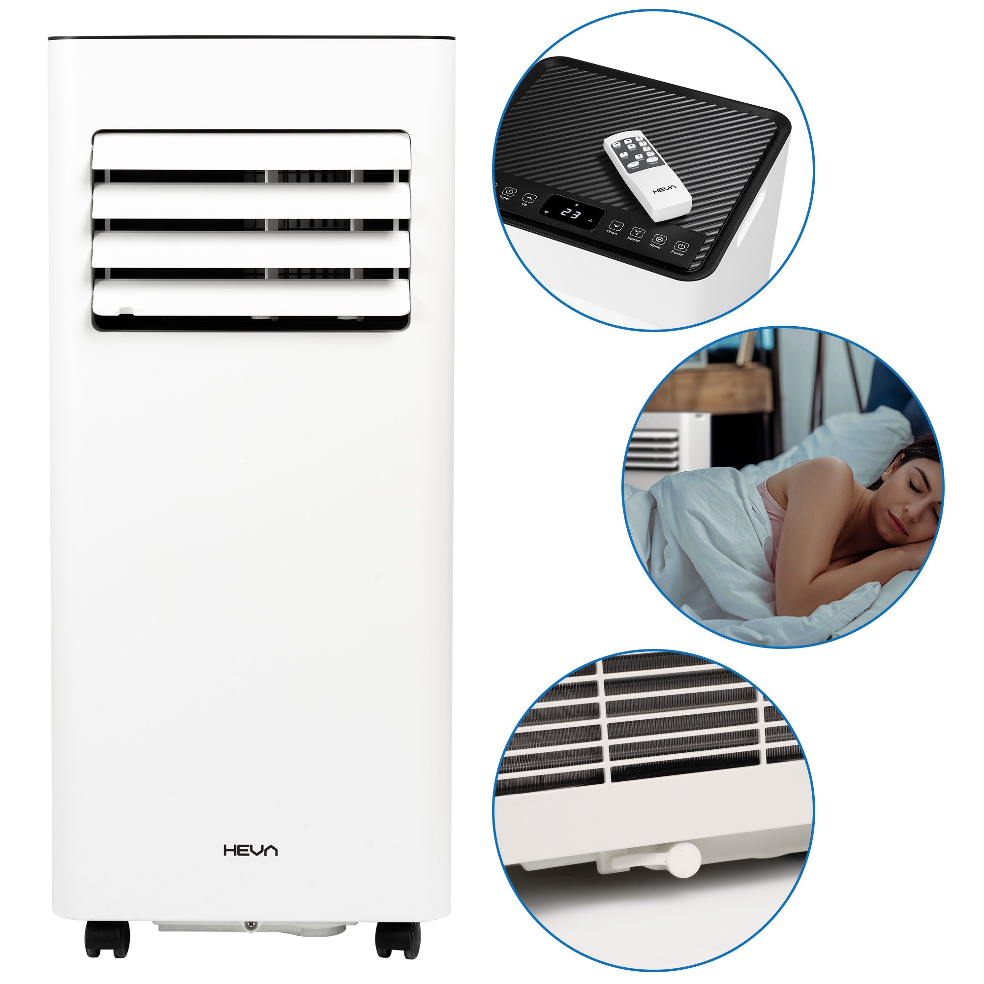 Klimatyzator przenośny cichy 3w1 HEVA RIVO 2,6kW WiFi osuszacz 24l 9000BTU Moc ogrzewania 0 W