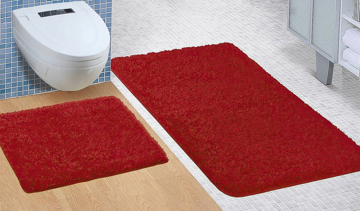 Koupelnová souprava s vlasem MICRO ČERVENÁ, 100x60cm (předložka) + 60x50cm…