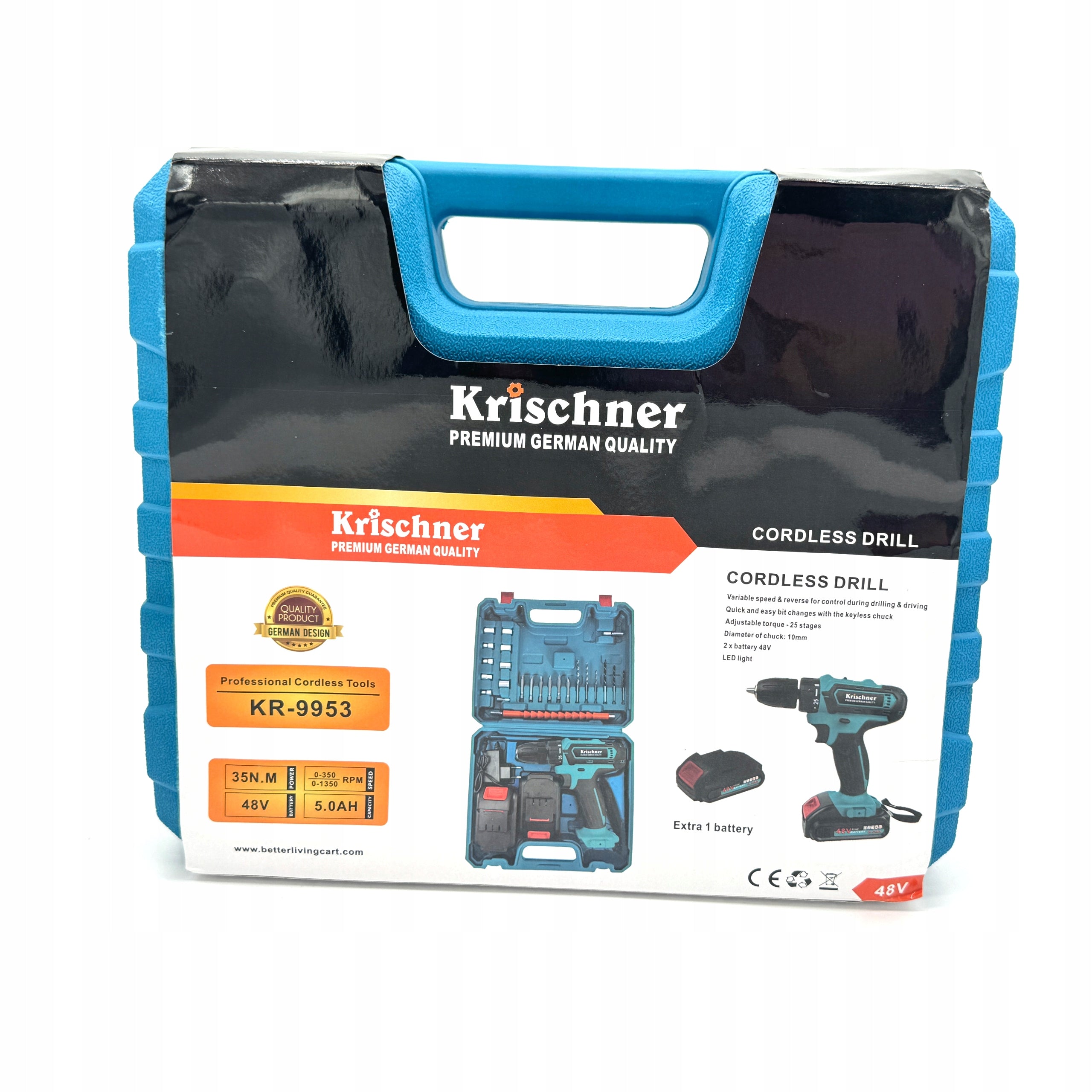 Krischner 48V Cordless Drill Brushless + Drill Case Packaging status original