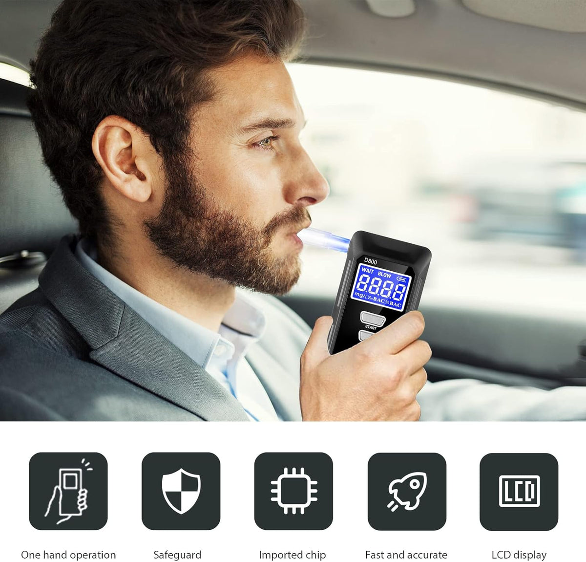 LAMJAD Breathalyzer with 10 mouthpieces and digital display Brand no brand