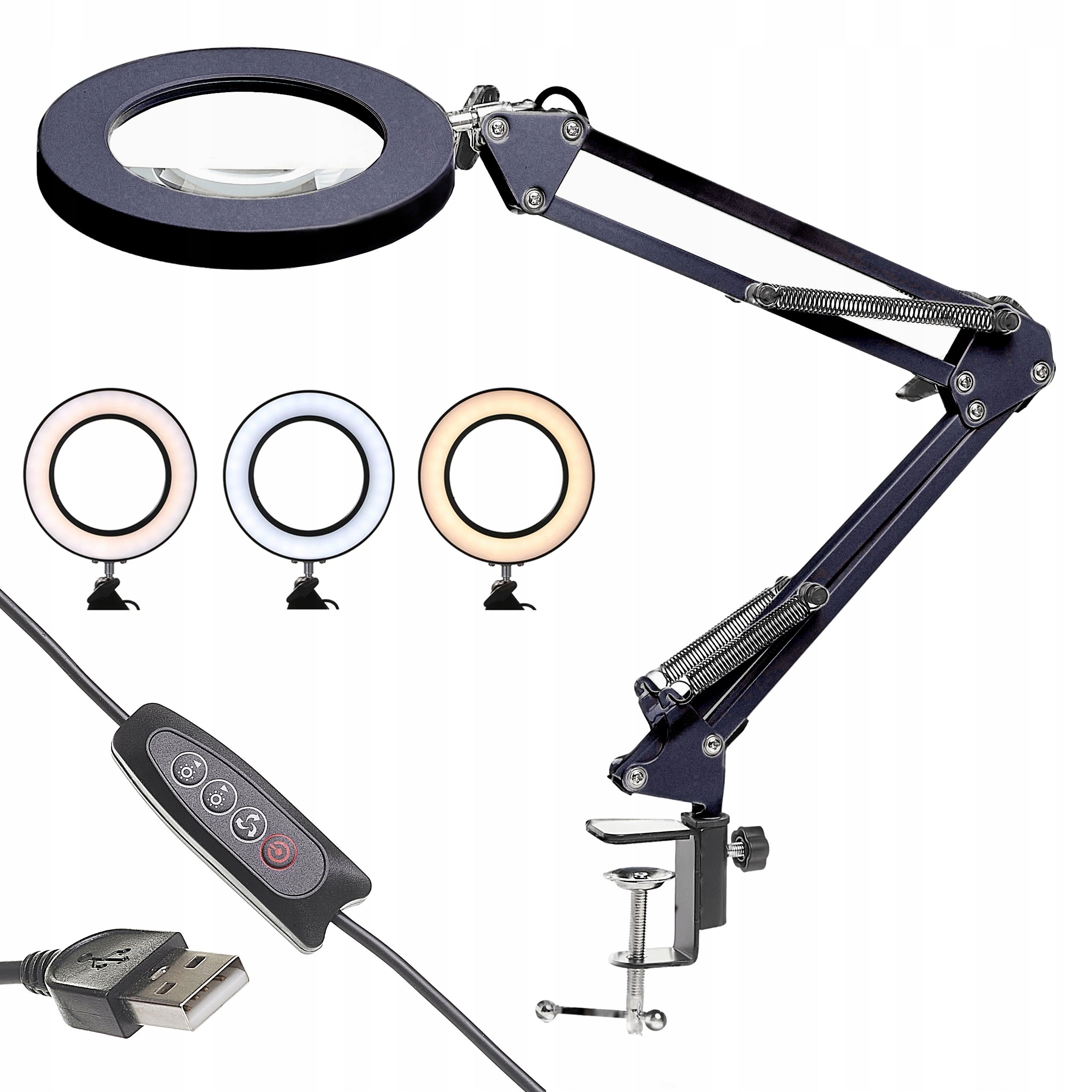 LAMP WITH MAGNIFYING GLASS COSMETIC DESK MAGNIFICATION 5X LED USB 12W BLACK