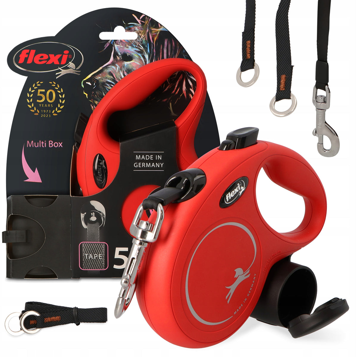 LANYARD DOG AUTOMATIC 5m FLEXI Tape CONTAINER BAGS TREATS Multi 3O