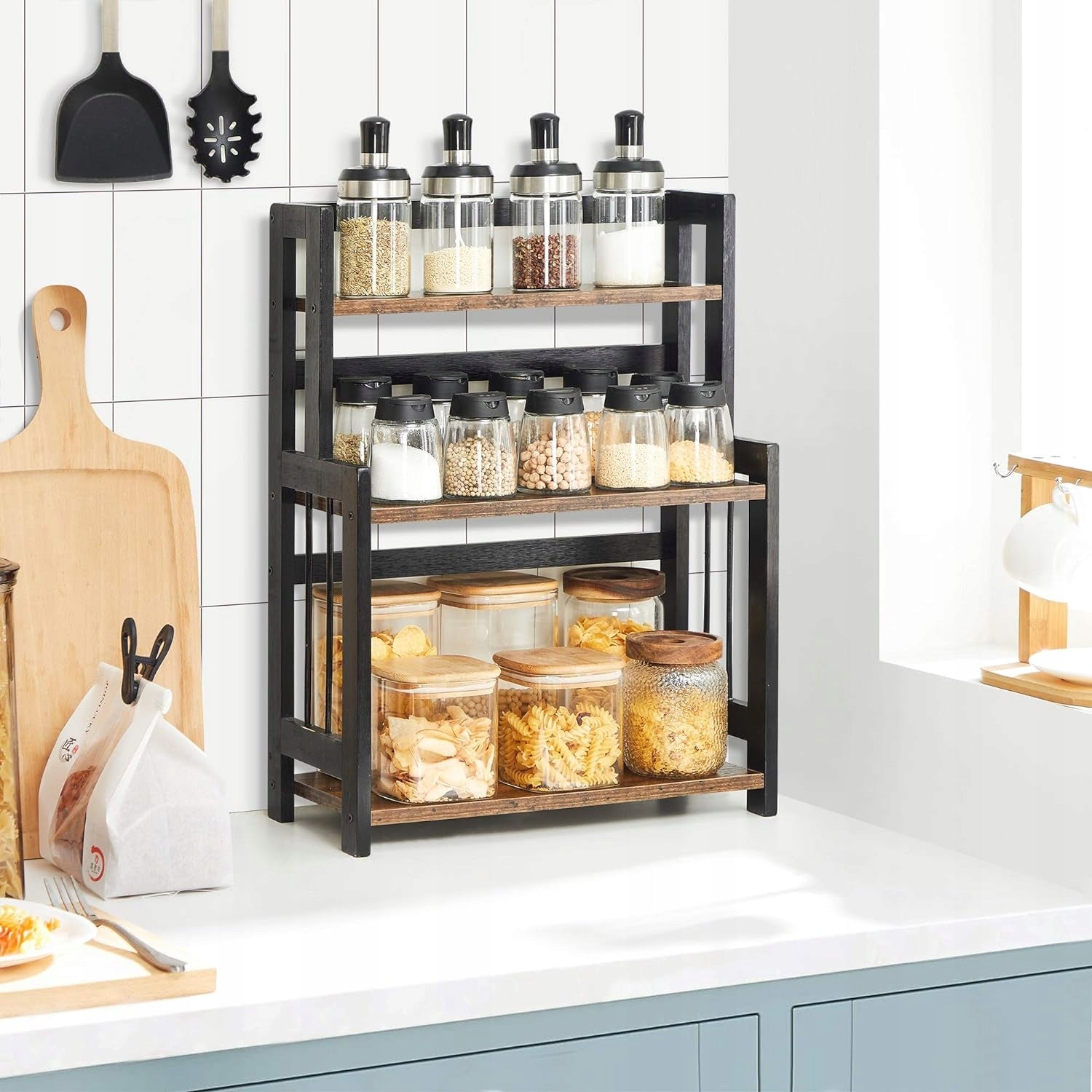 LARGE 3-TIER BOOKCASE KITCHEN ORGANIZER FOR SPICES COUNTERTOP DESK Brand Songmics