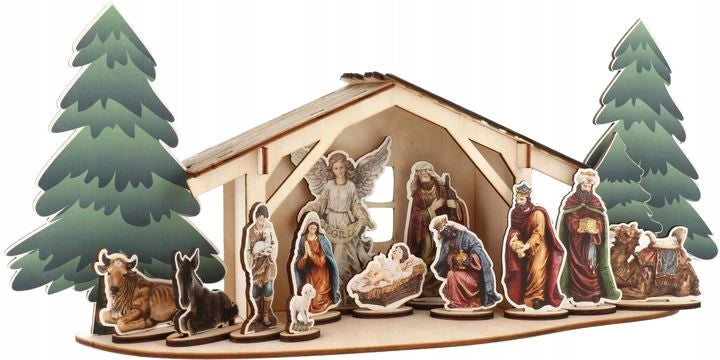 LARGE 40 CM Christmas Nativity Scene 3D Stable V1
