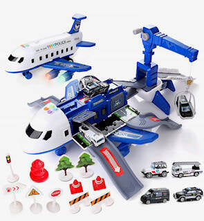 LARGE AIRPLANE INTERACTIVE FOLDING PARKING CRANE POLICE FOR CHILDREN Brand MalPlay