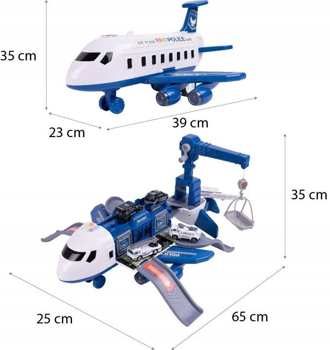 LARGE AIRPLANE INTERACTIVE FOLDING PARKING CRANE POLICE FOR CHILDREN Kid's age 3+ years