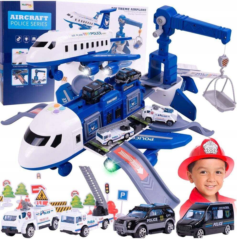 LARGE AIRPLANE INTERACTIVE FOLDING PARKING CRANE POLICE FOR CHILDREN
