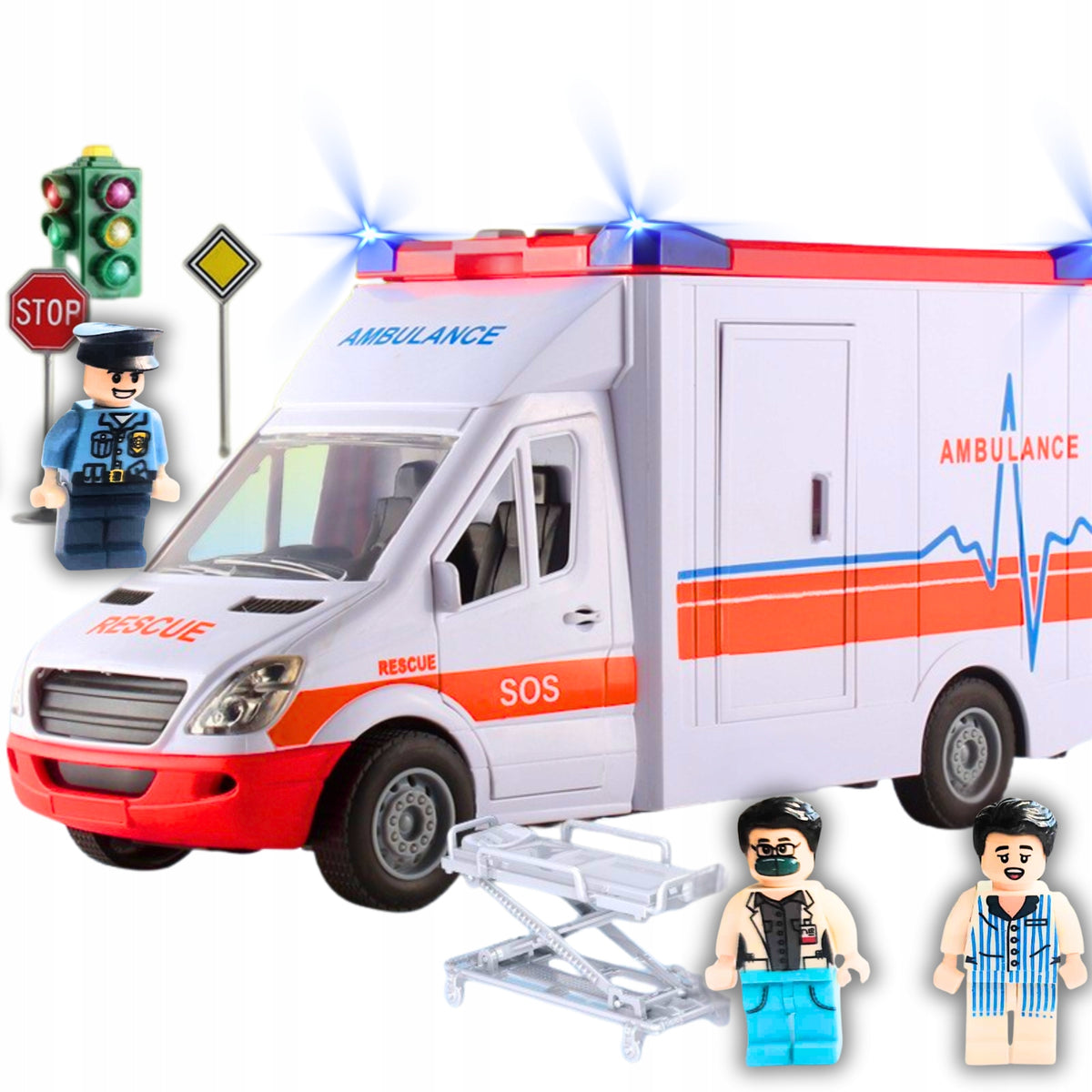 LARGE AMBULANCE INTERACTIVE AUTO RESCUE PATIENT POLICE OFFICER STRETCHER EAN (GTIN) 5907769862847
