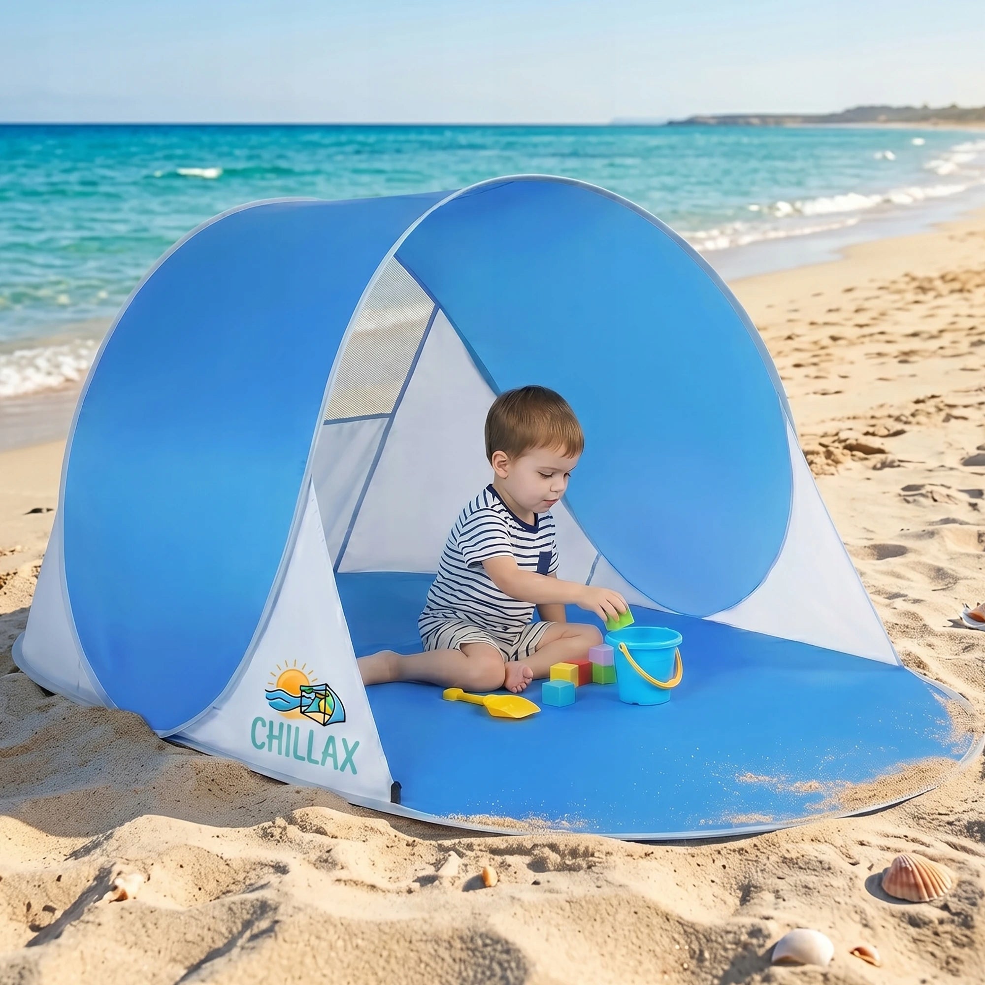 LARGE BEACH TENT SELF-FOLDING POP-UP CHILLAX UV30+ SCREEN 195cm Packaging status original