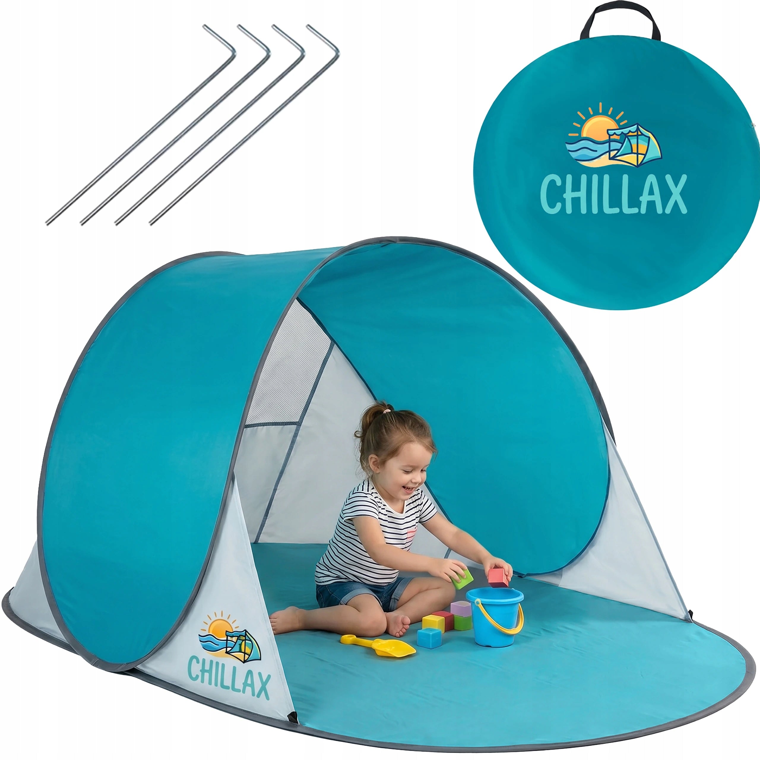 LARGE BEACH TENT SELF-FOLDING POP-UP CHILLAX UV30+ SCREEN 195cm