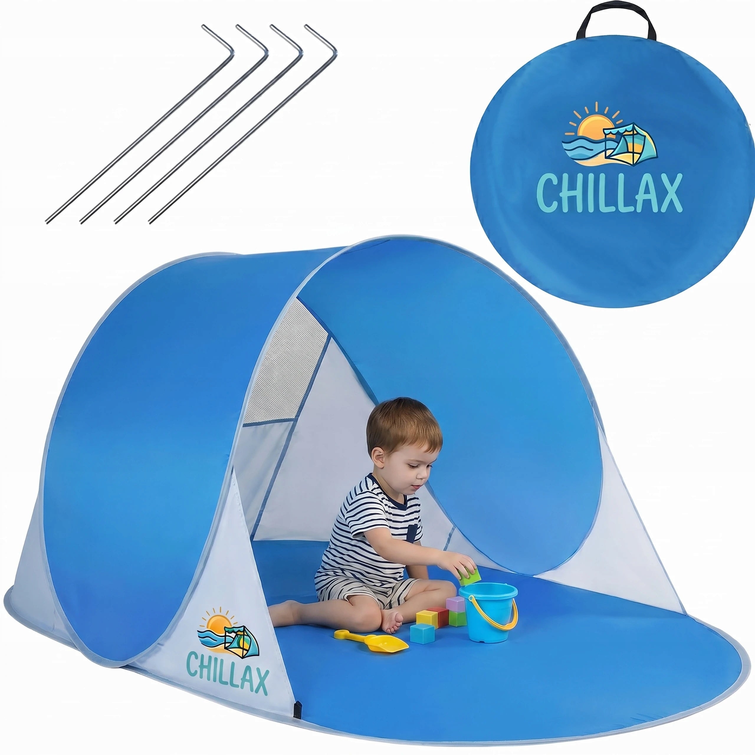 LARGE BEACH TENT SELF-FOLDING POP-UP CHILLAX UV30+ SCREEN 195cm