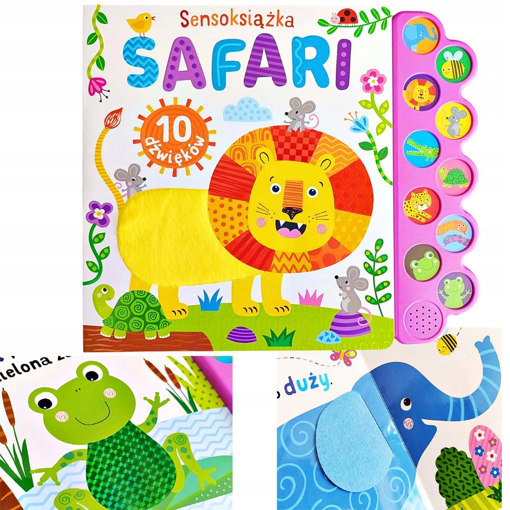 LARGE BEAUTIFUL EDUCATIONAL BOOK TEXTURE COLORS 10 SOUNDS ANIMALS SAFARI
