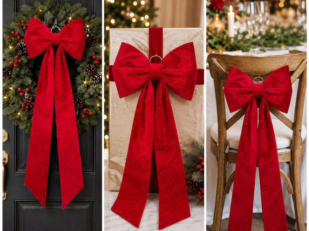 LARGE BOW RED VELOUR 120x50 cm FOR VALENTINE'S DAY WEDDING DOOR CHRISTMAS TREE Packaging status original