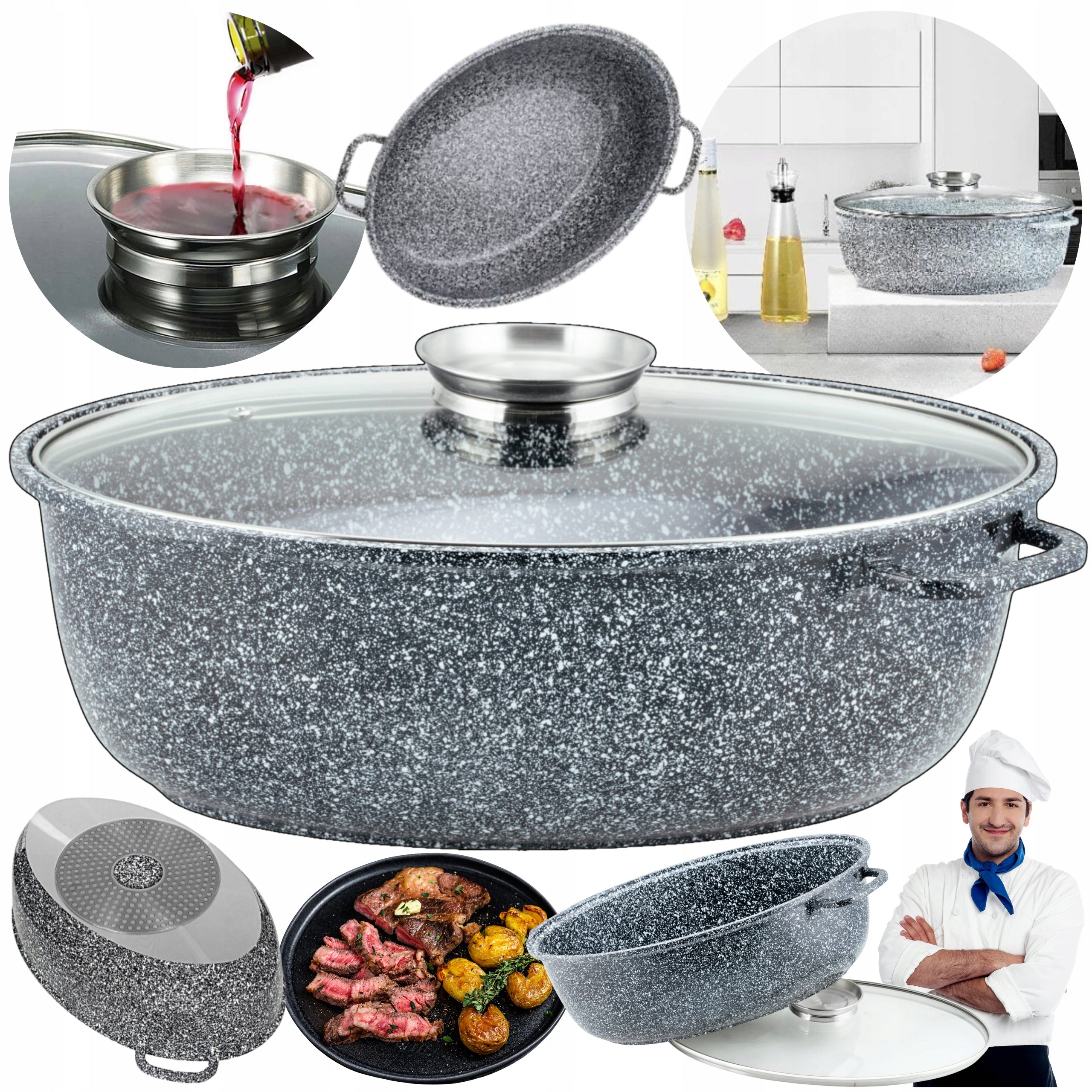 LARGE Brittany GOOSEBERRY EDENBERG NONSTICK MARBLE AROMA 38cm 8.0L