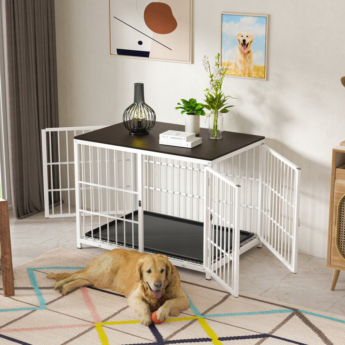 LARGE CAGE DOG PLAYPEN WITH WOODEN TOP M Brand BingoPaw