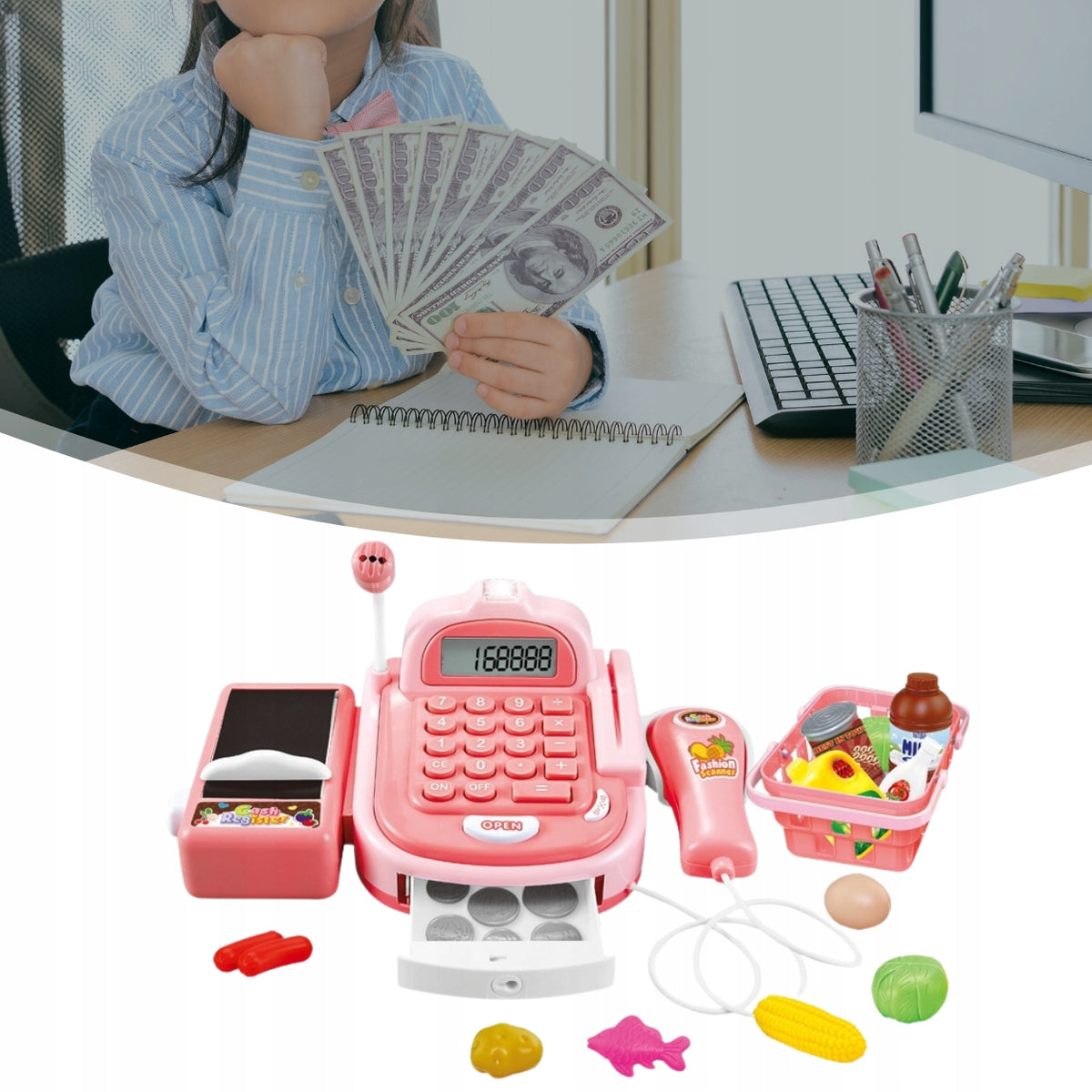 LARGE CASH REGISTER SHOP FOR CHILDREN CALCULATOR SOUND ACCESSORIES PINK Brand AIG