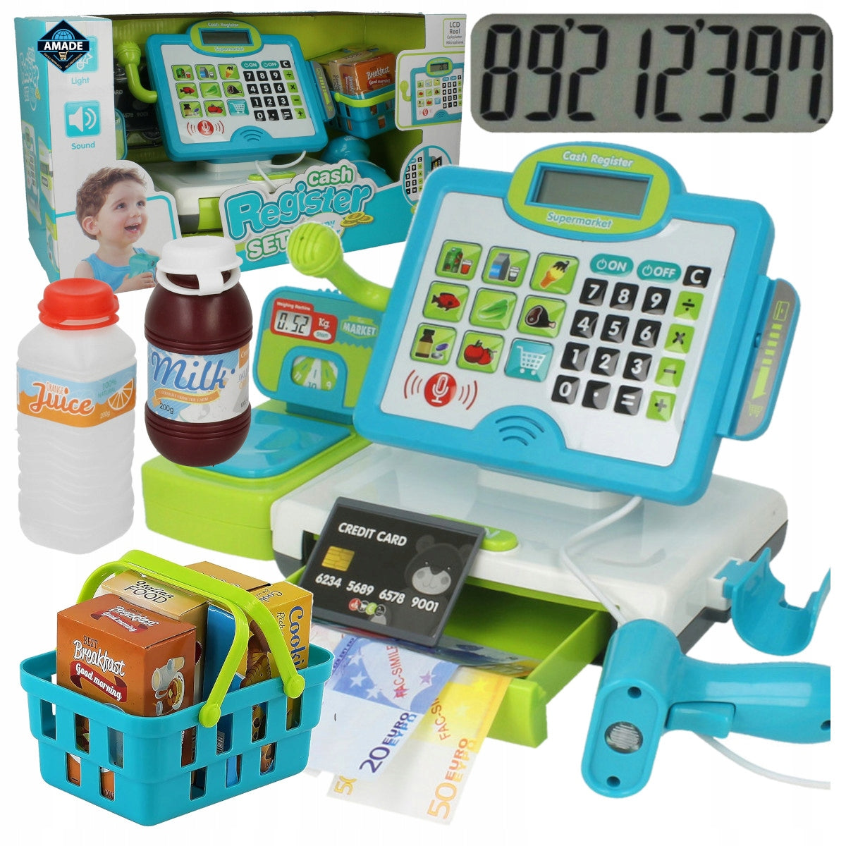 LARGE CASH REGISTER SHOP Interactive with CALCULATOR for children SET Manufacturer code X12