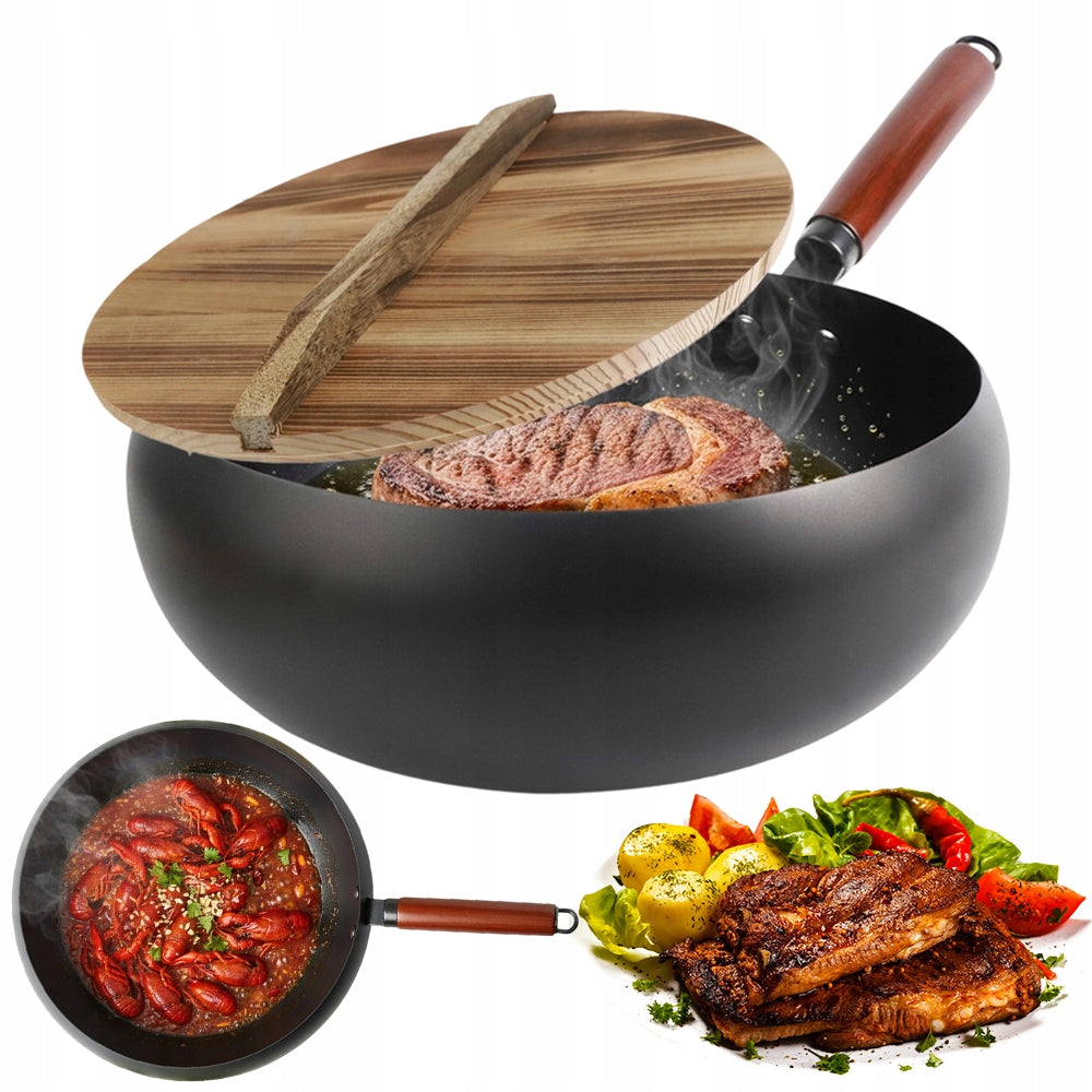 LARGE CAST IRON 28CM SPHERICAL POT WITH COOKING LID FOR FAMILIES