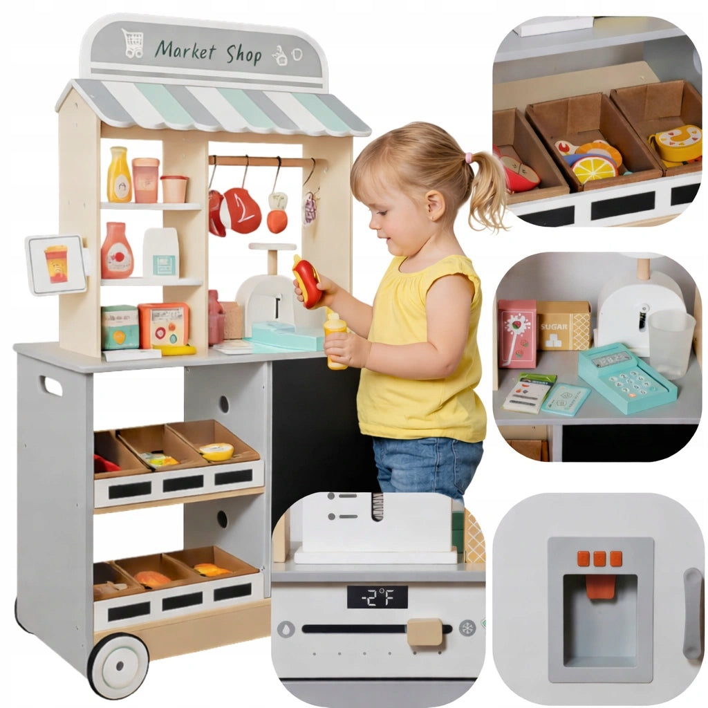 LARGE CHILDREN'S SHOP STALL SUPERMARKET XL WOODEN GROCERY STORE FOR FUN