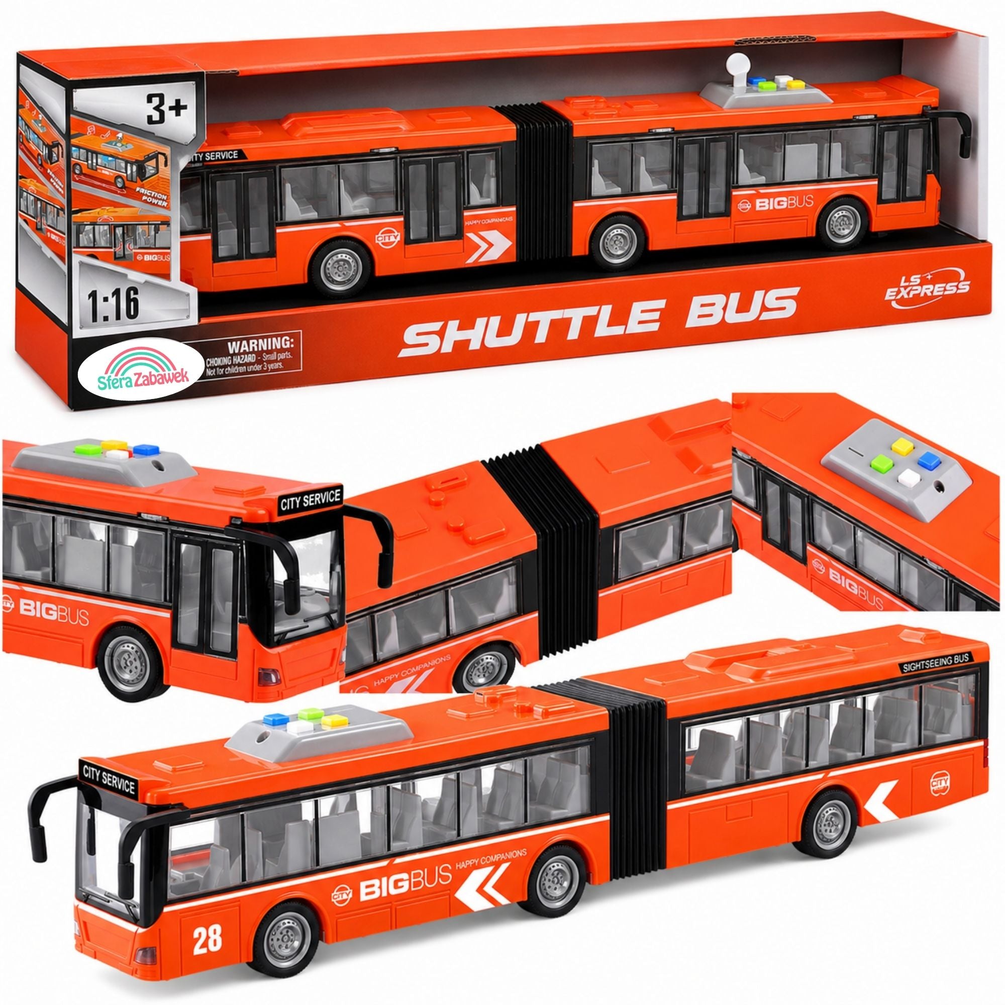 LARGE CITY ARTICULATED BUS 46 CM CITY SOUNDS OF LIGHT OPENING DOORS