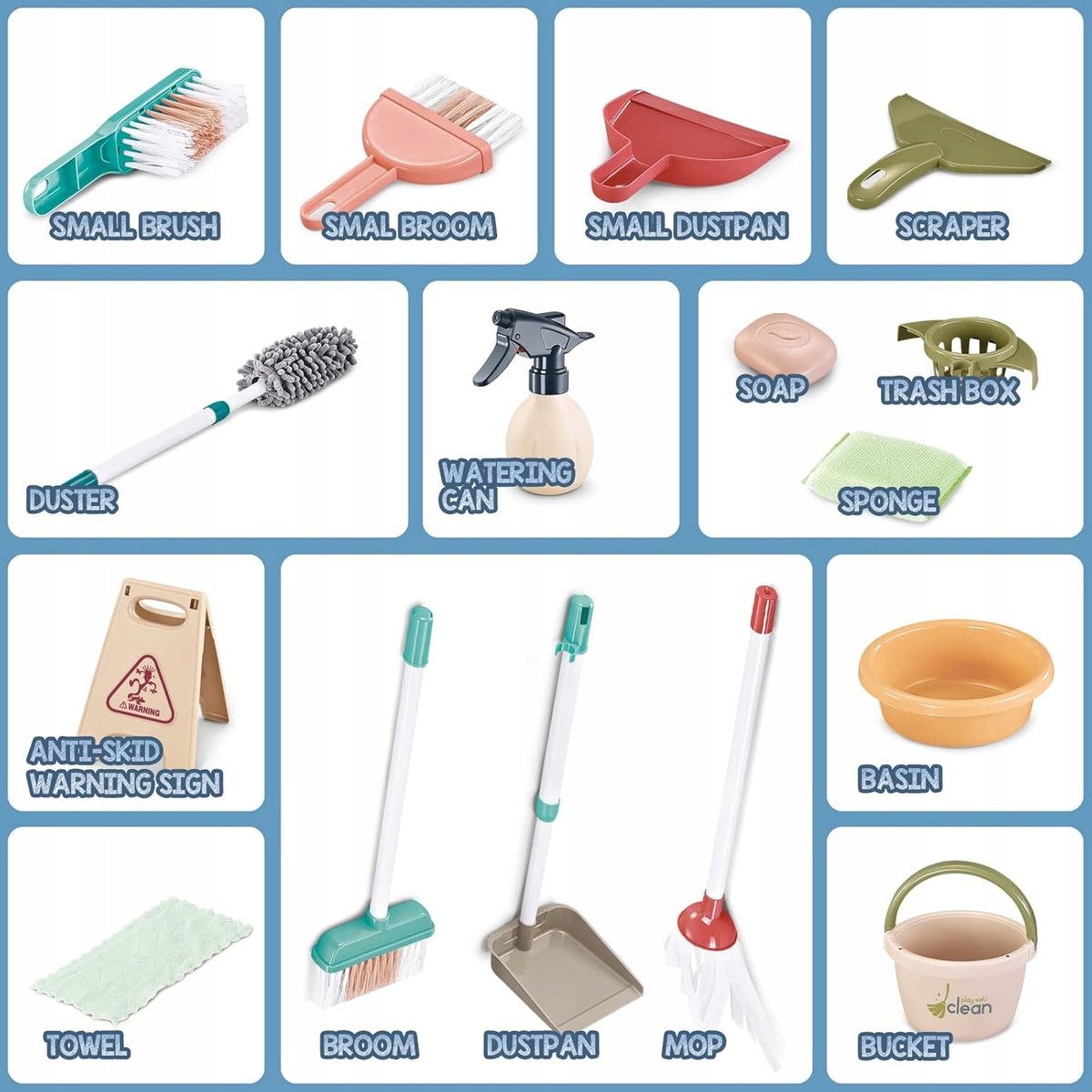 LARGE CLEANING KIT TROLLEY + MOP BUCKET BROOM SWEEPER ACCESSORIES 5847 Brand Nicola Toys