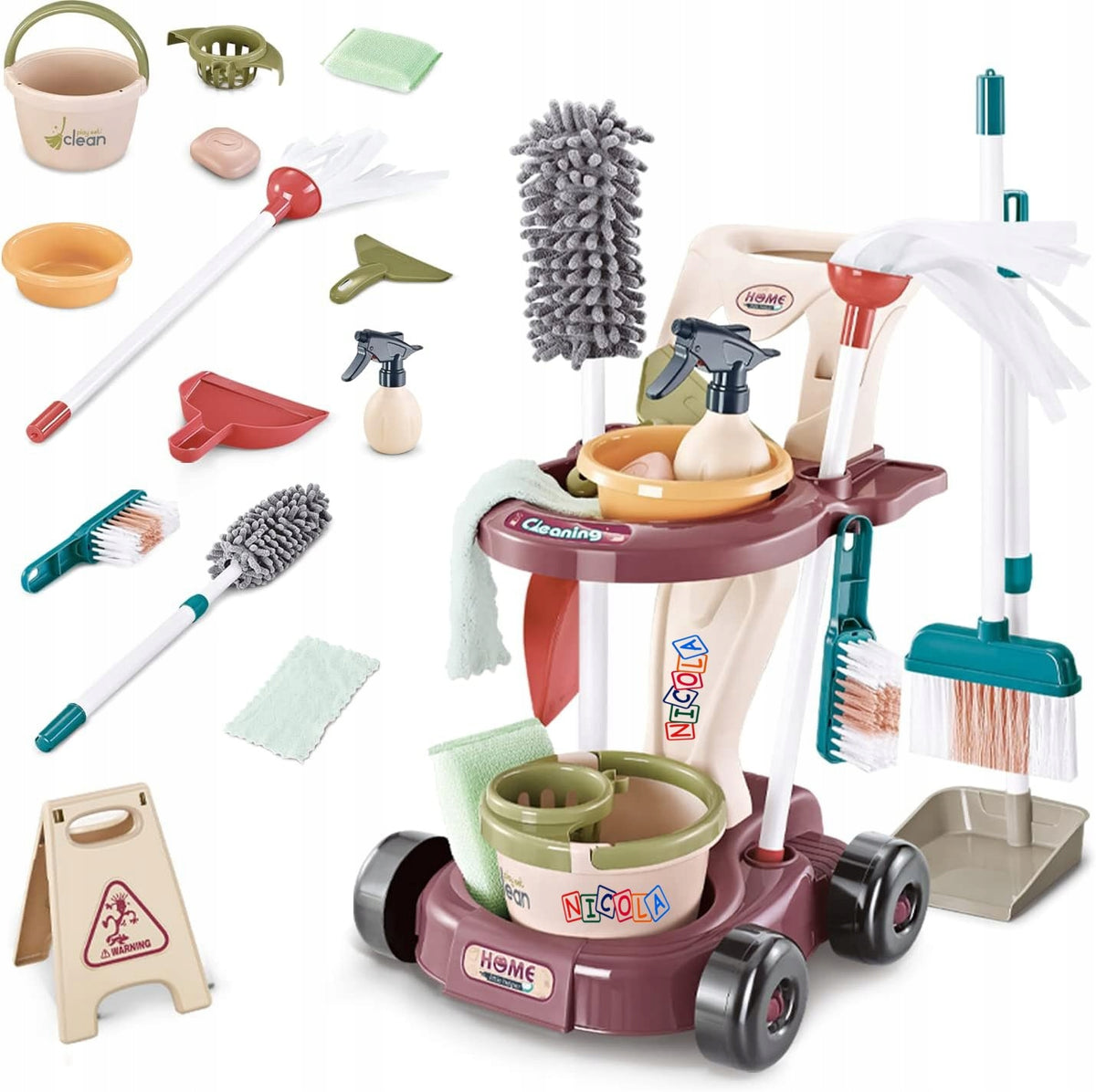 LARGE CLEANING KIT TROLLEY + MOP BUCKET BROOM SWEEPER ACCESSORIES 5847 Packaging status original