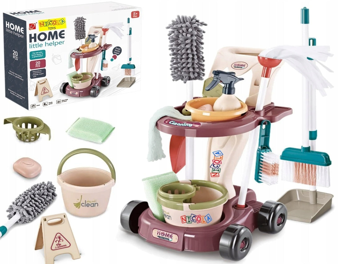 LARGE CLEANING KIT TROLLEY + MOP BUCKET BROOM SWEEPER ACCESSORIES 5847
