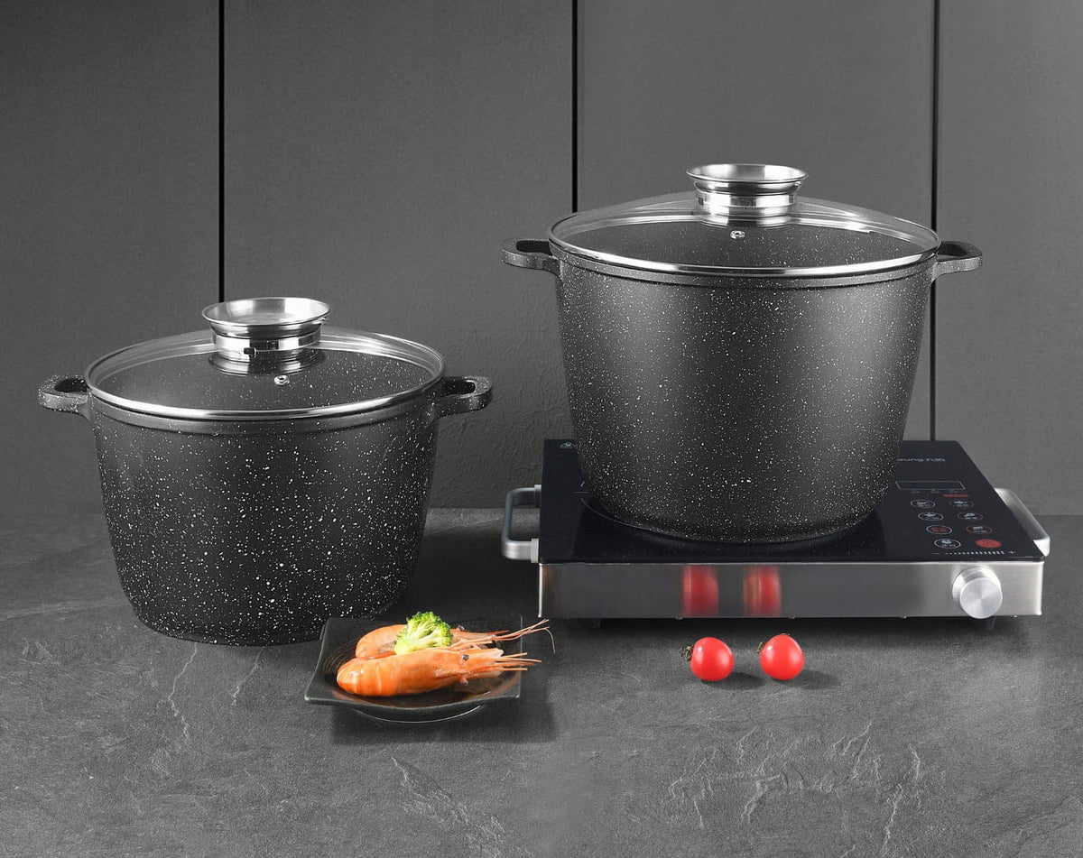 LARGE DEEP MARBLE POT WITH LID FOR BROTH HIGH XXL 28cm / 10L Packaging status original