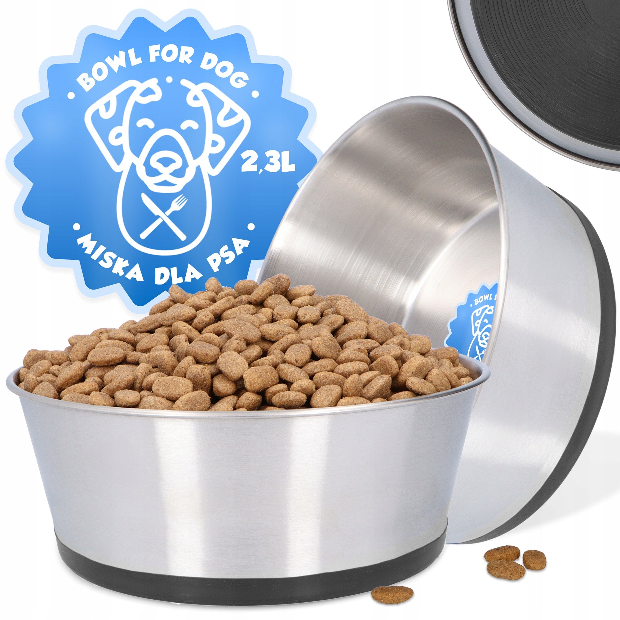LARGE DOG BOWL 2,3 l Metal Bowl Stainless Steel Water Feed 4D