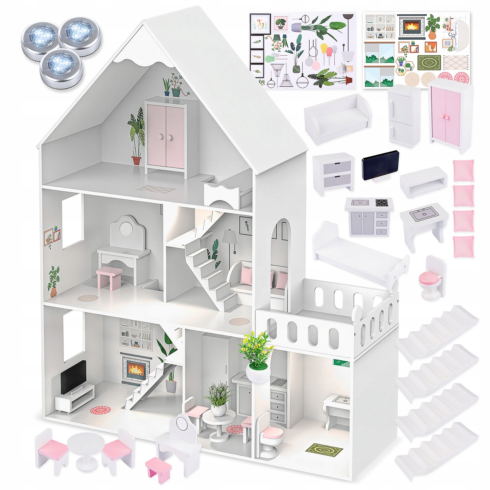 LARGE DOLLHOUSE WOODEN KINDERPLAY LED VILLA XXL 118CM FURNITURE GARAGE Manufacturer code GS0023_C-1