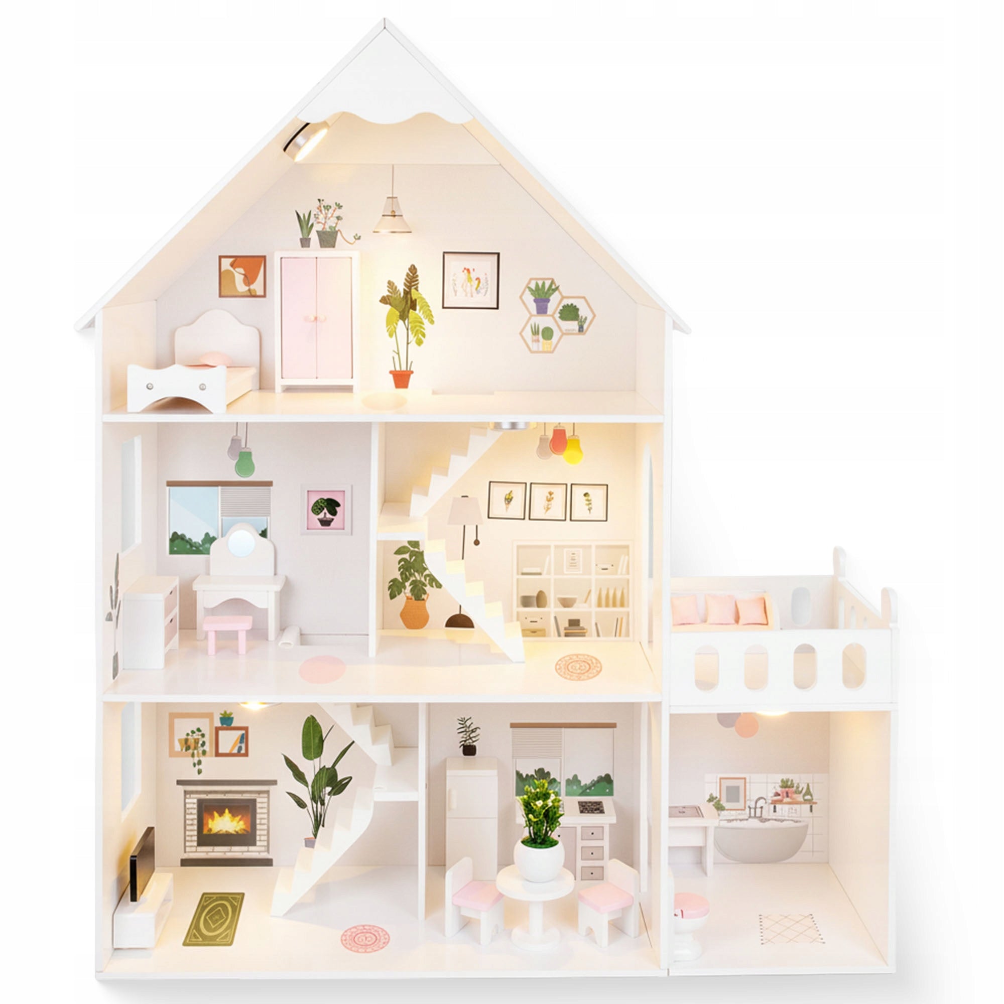 LARGE DOLLHOUSE WOODEN KINDERPLAY LED VILLA XXL 118CM FURNITURE GARAGE