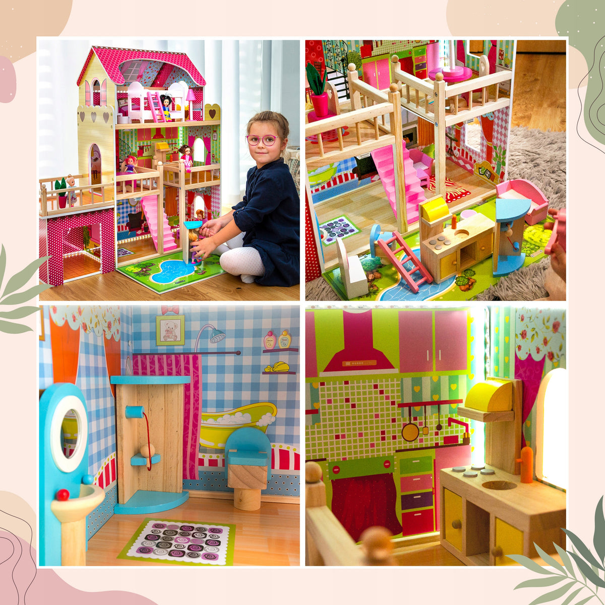 LARGE DOLLHOUSE WOODEN KINDERPLAY LED VILLA XXL FURNITURE GARAGE 90CM Manufacturer code GS0020