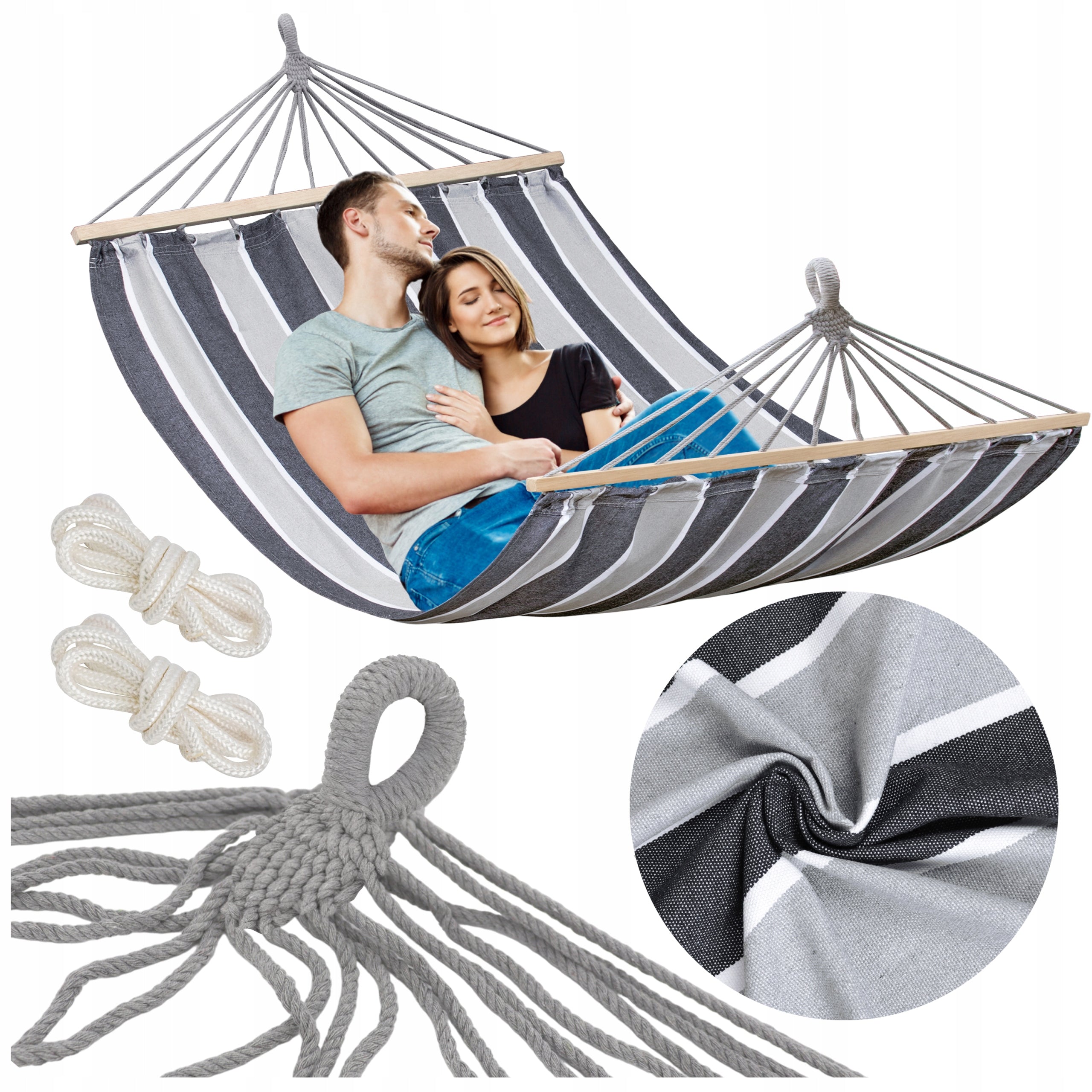 LARGE DOUBLE GARDEN HAMMOCK STRONG XXL 290x150 CM HEADBAND 120 CM + ROPES