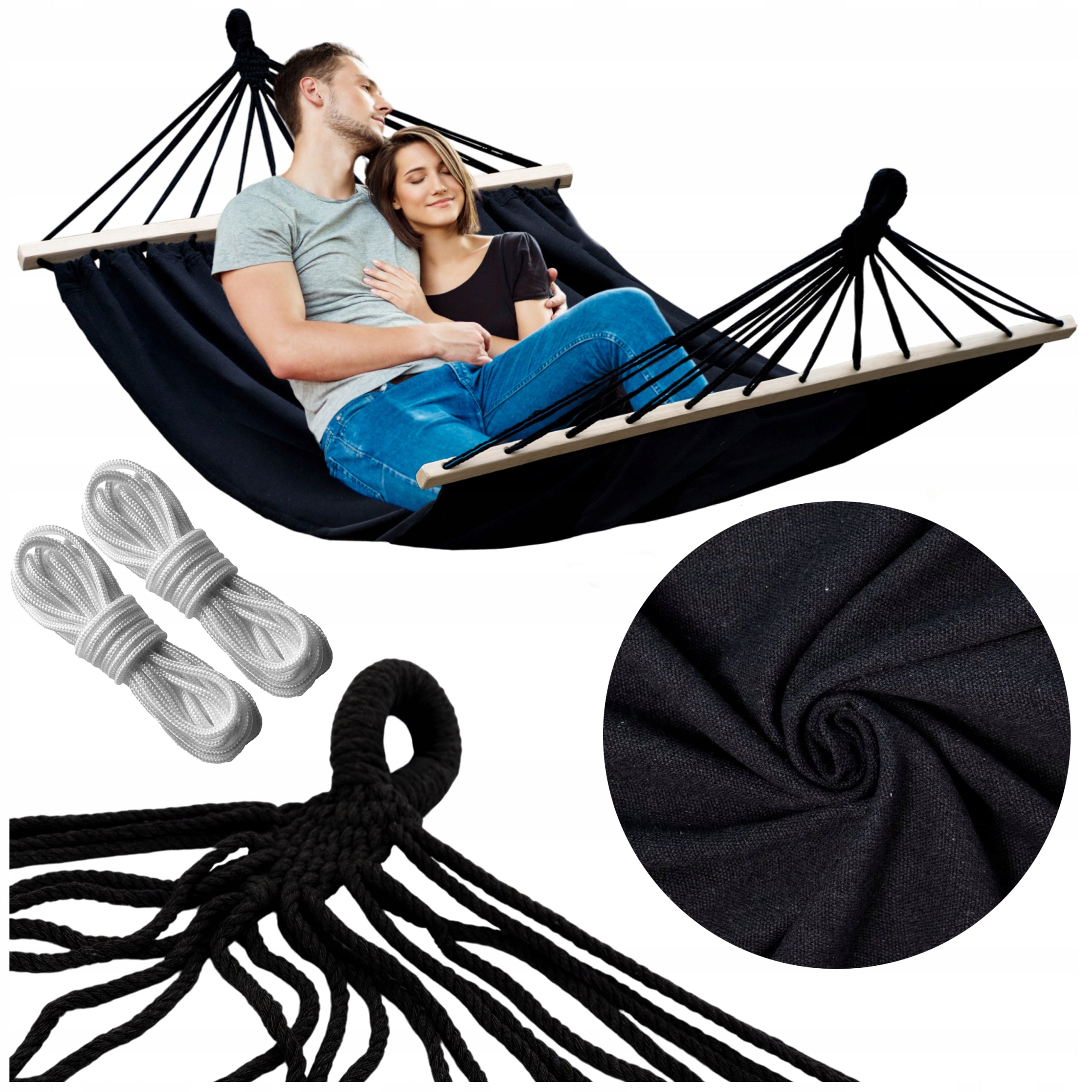 LARGE DOUBLE GARDEN HAMMOCK STRONG XXL 290x150 CM HEADBAND 120 CM + ROPES