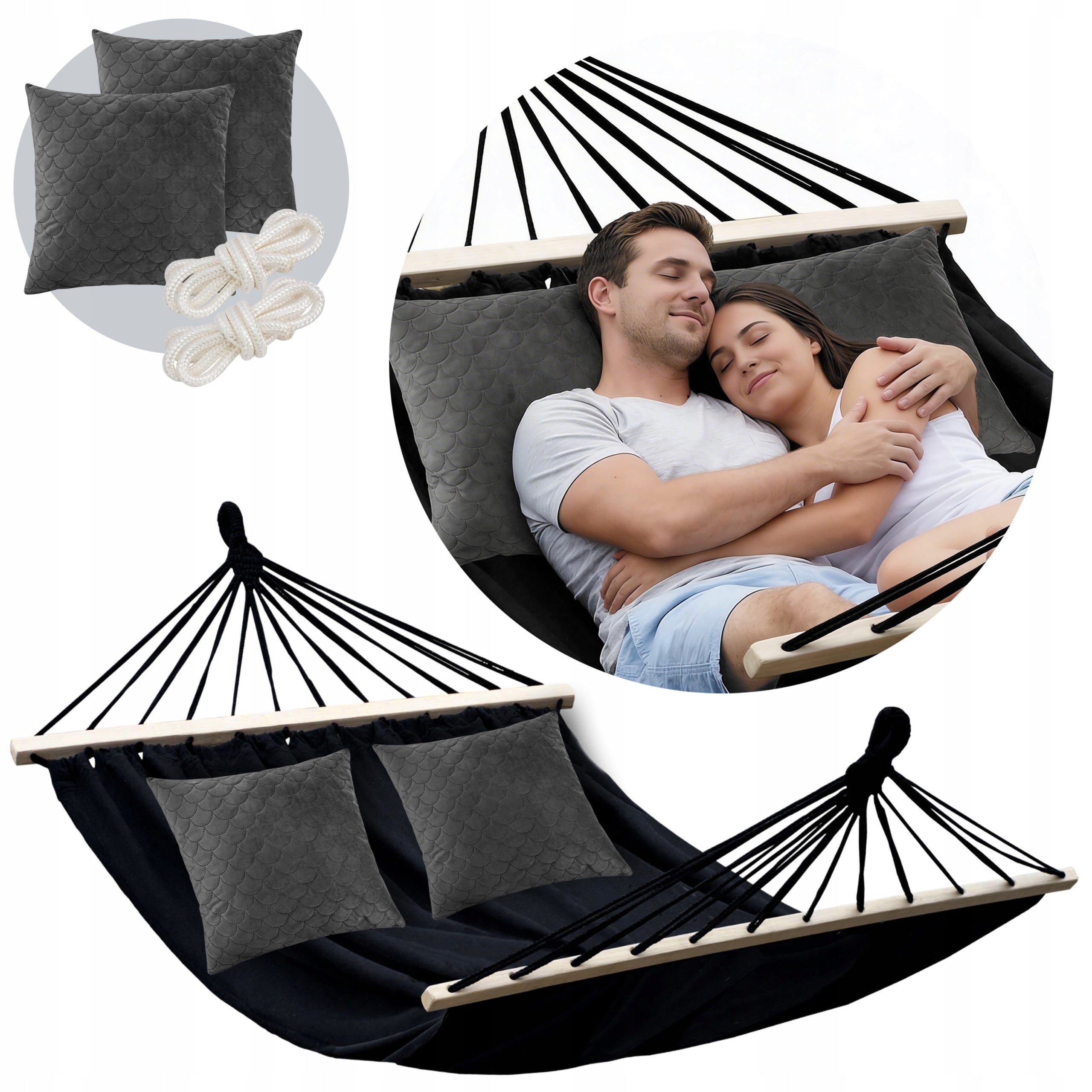 LARGE DOUBLE HAMMOCK GARDEN STRONG XXL HEADBAND 120 CM WITH PILLOWS + ROPES