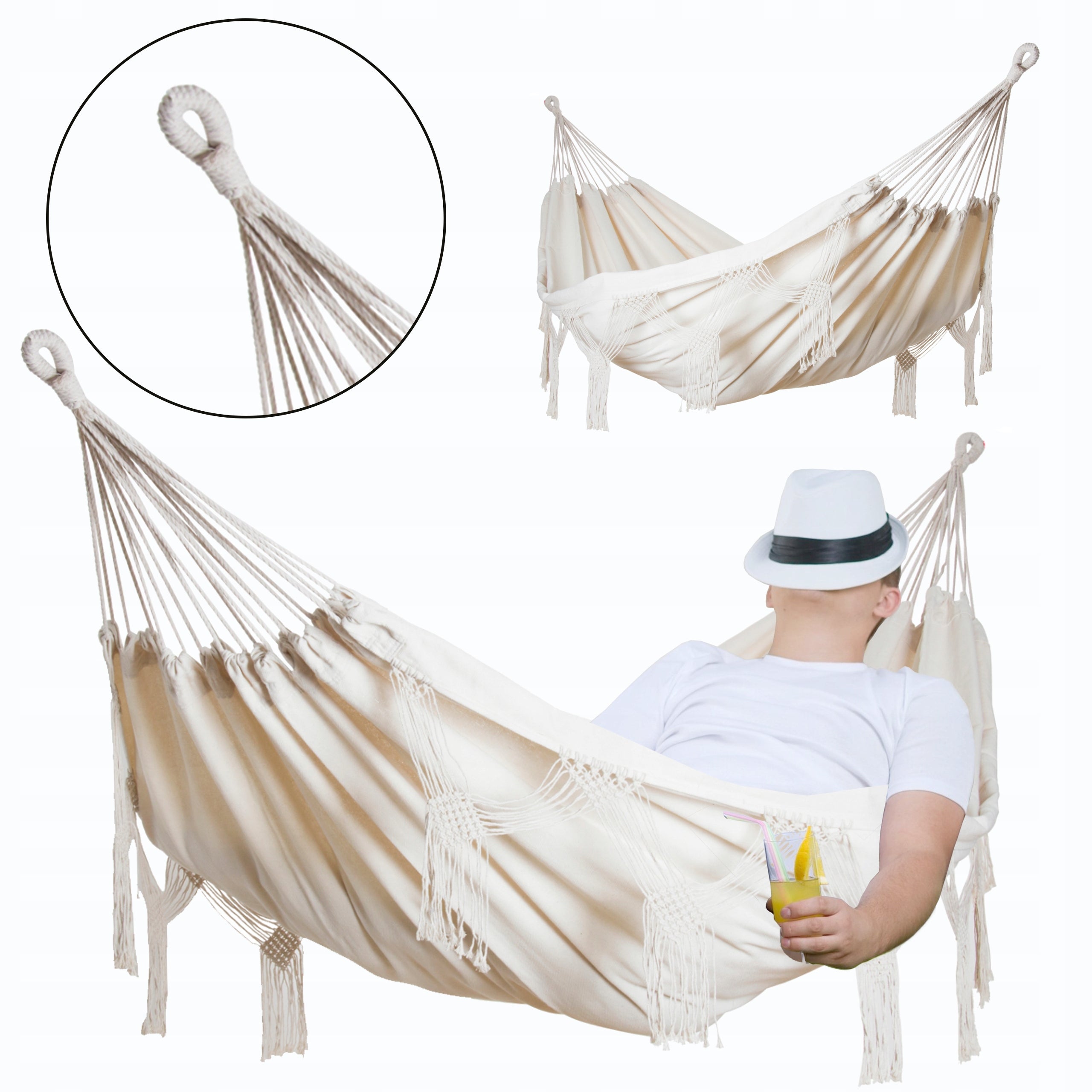 LARGE DOUBLE STRONG GARDEN HAMMOCK BOHO MACRAME MIDAS 2 160x220 XXL ECRU Manufacturer code 5.02.212221
