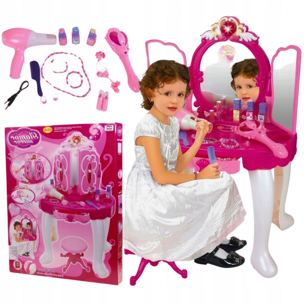 LARGE DRESSING TABLE FOR GIRLS PINK SOUNDS MP3 LIGHTS + ACCESSORIES Packaging status original