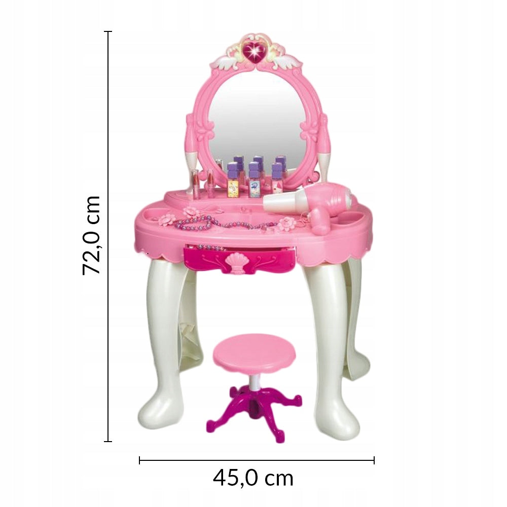 LARGE DRESSING TABLE FOR GIRLS with Mirror Stool HEART LED DRYER NS Brand MalPlay