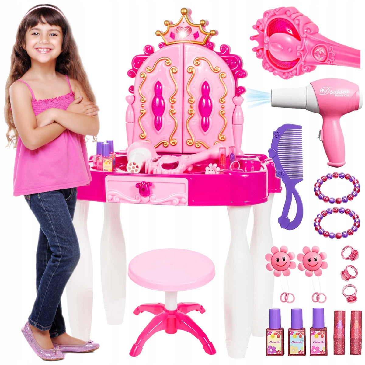 LARGE DRESSING TABLE for girls ACCESSORIES LIGHT DRYER Wand Remote control mp3 Packaging status original