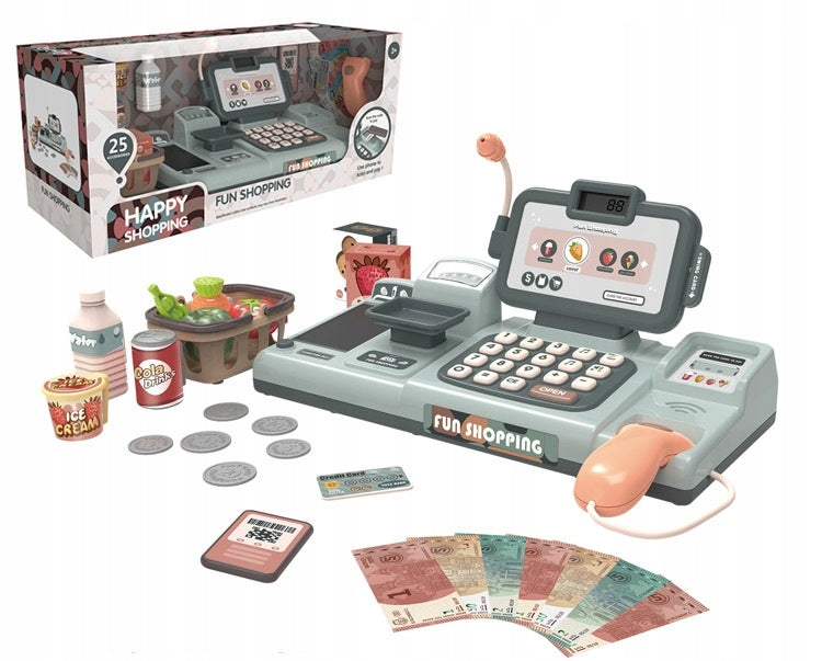 LARGE EDUCATIONAL CASH REGISTER SHOP TAPE WEIGHT ACCESSORIES COIN READER