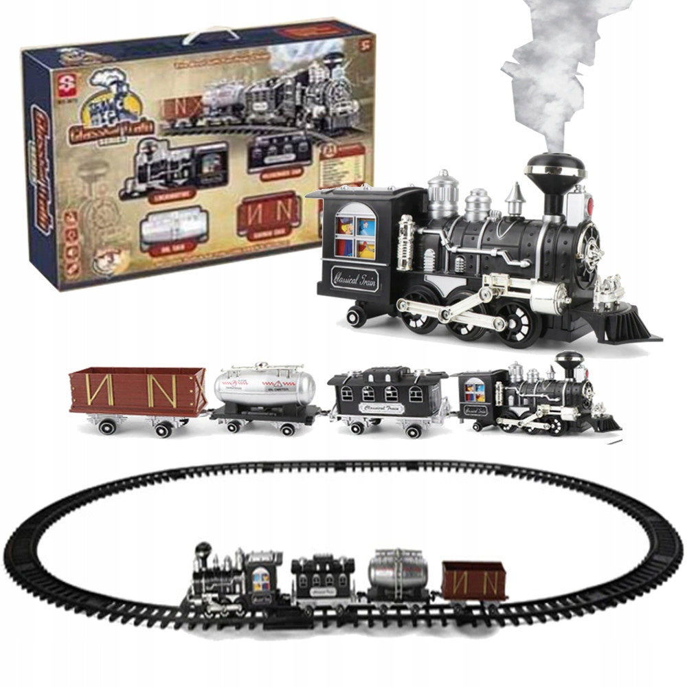 LARGE ELECTRIC RAILWAY TRAIN LOCOMOTIVE STEAM SMOKE 5 meters 4 Wagons