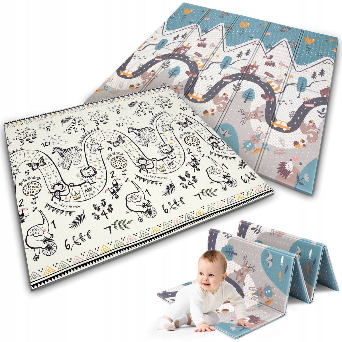 LARGE Educational Foam Mat Folding for Children 180x200 CARPET NUKIDO