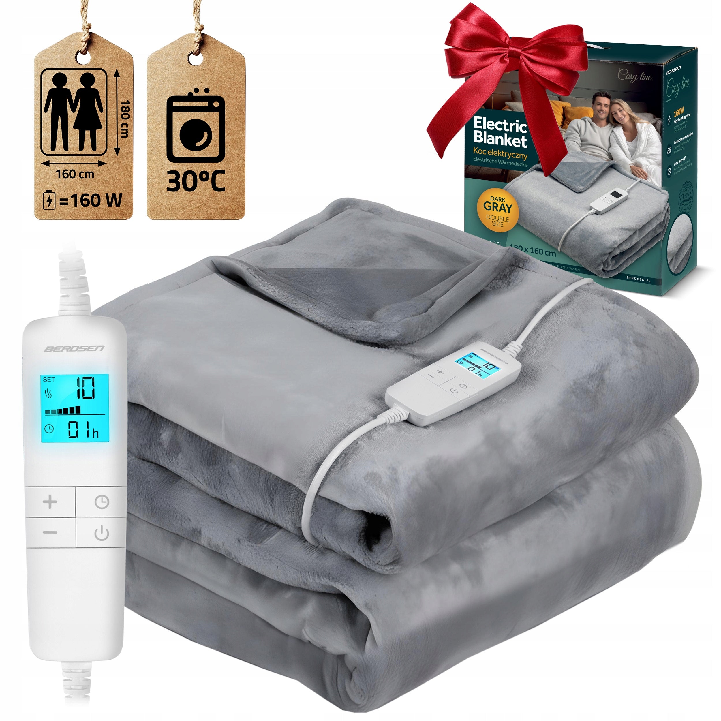 LARGE Electric Blanket Soft 180x160cm Heating Mat Berdsen 160W + Timer