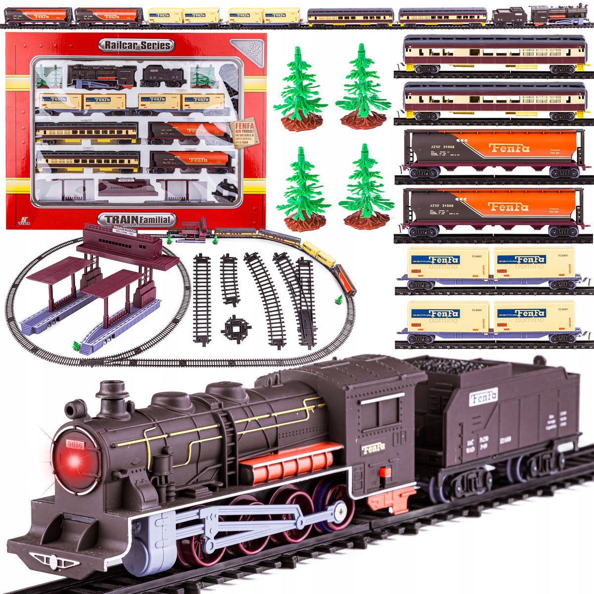 LARGE Electric RAILWAY for children TRAIN WAGONS Locomotive 7 Wagons 1:87