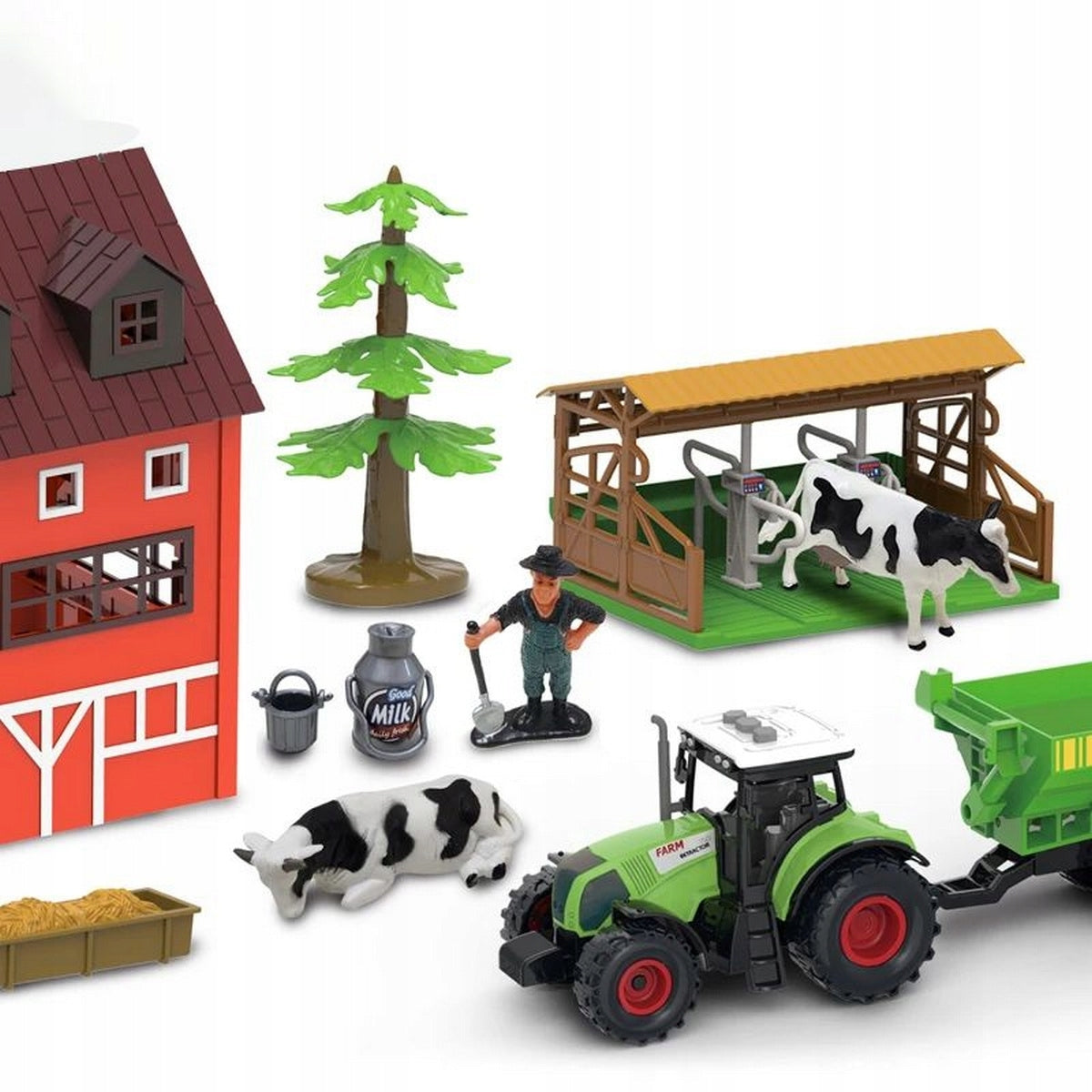 LARGE FARM SET Barn House Farm Tractor Figurines Animals 2in1 Manufacturer code 29006