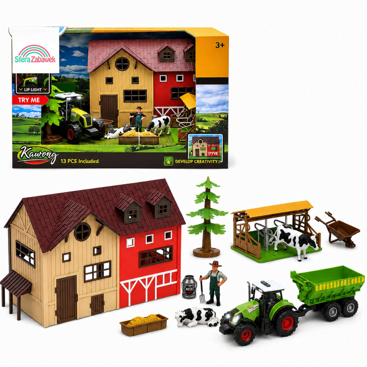 LARGE FARM SET Barn House Farm Tractor Figurines Animals 2in1 Packaging status original