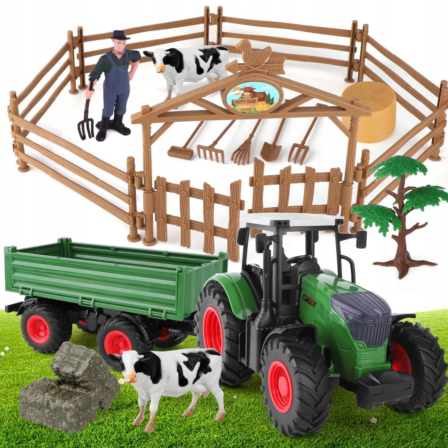 LARGE FARM TRACTOR TRAILER AGRICULTURAL MACHINERY ANIMALS FIGURINES XXL TOY Packaging status original