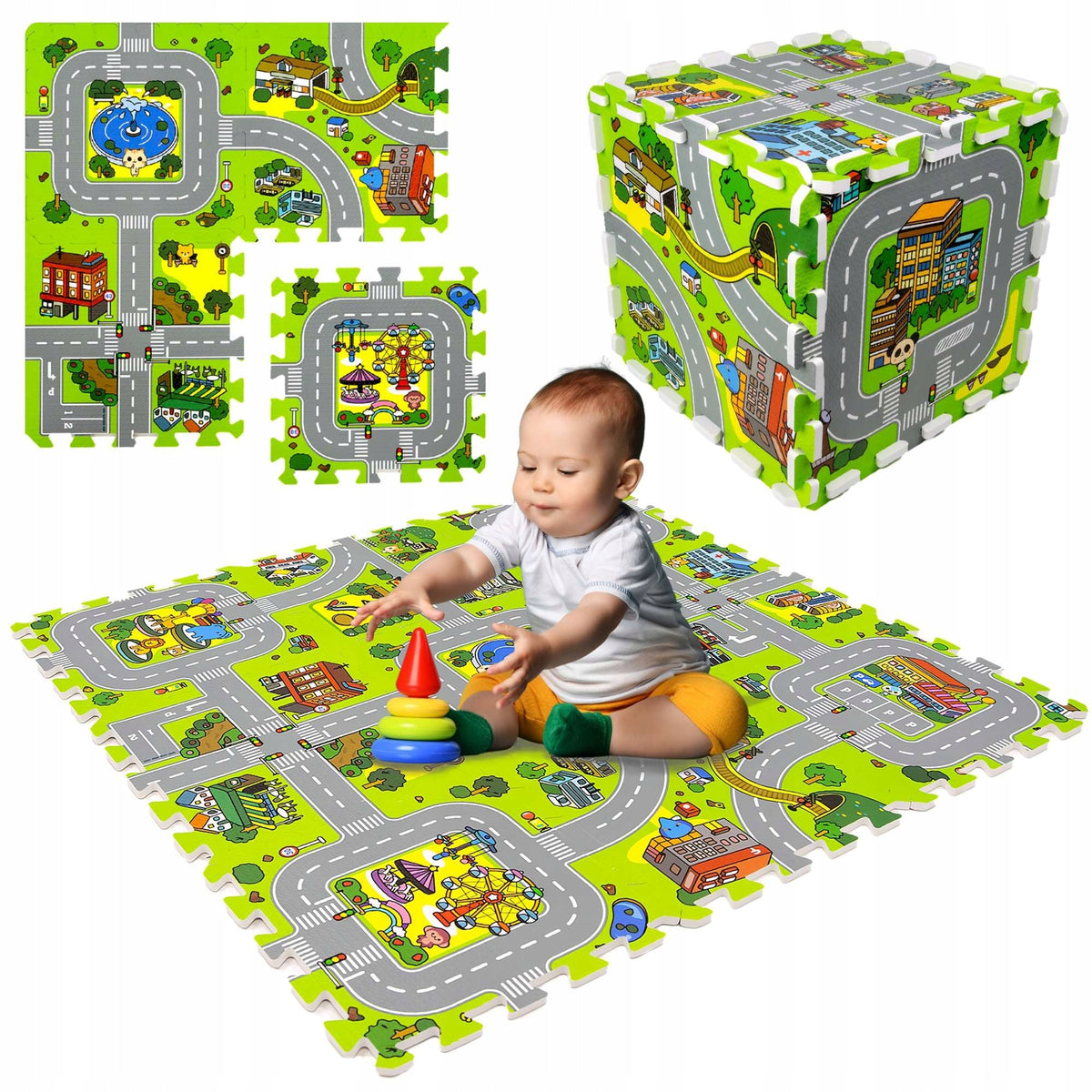 LARGE FLOOR MAT EDUCATIONAL THICK FOAM PUZZLE 90x90 STREETS CITY Packaging status original
