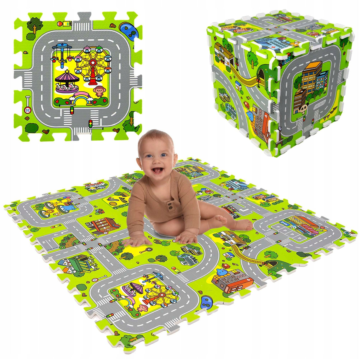 LARGE FLOOR MAT EDUCATIONAL THICK FOAM PUZZLE 90x90 STREETS CITY